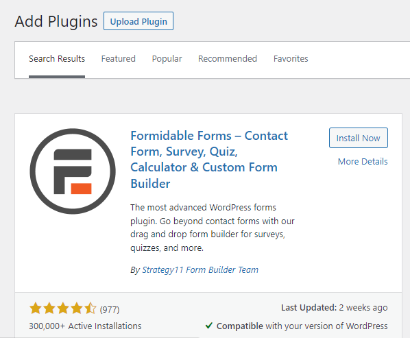  Install and activate the Formidable Forms plugin